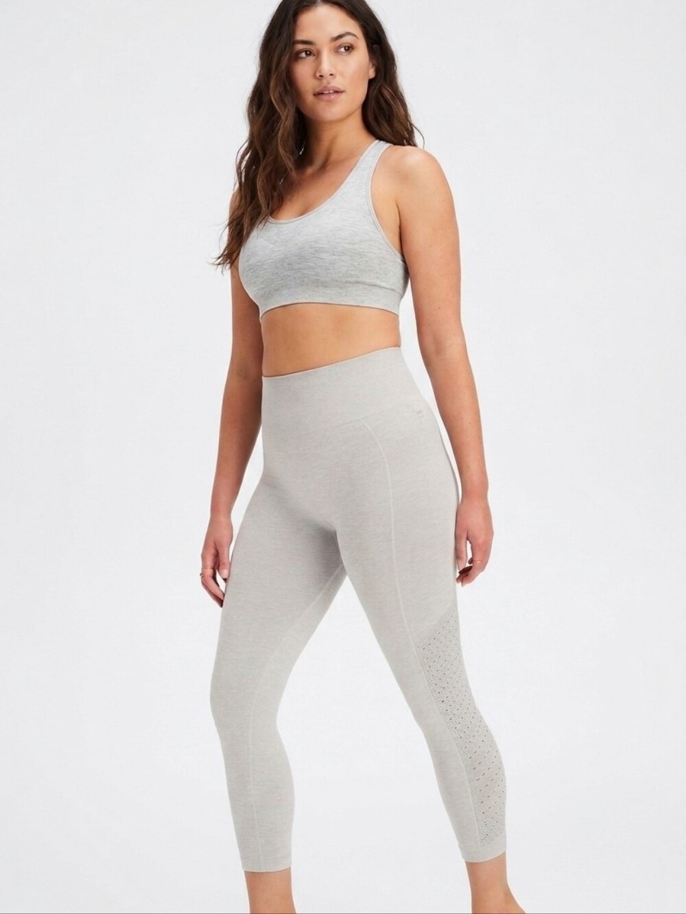 Fabletics Sync Seamless High-Waisted 7/8 Leggings- Light Grey Heather